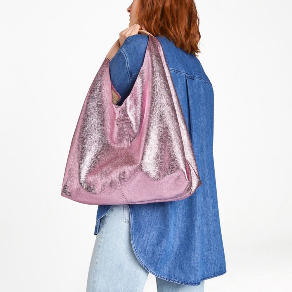 Chic Metallic Pink Hobo Bag